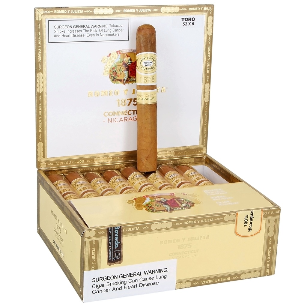 Romeo y Julieta 1875 Connecticut Nicaragua Toro Box of 25 - 6" x 52