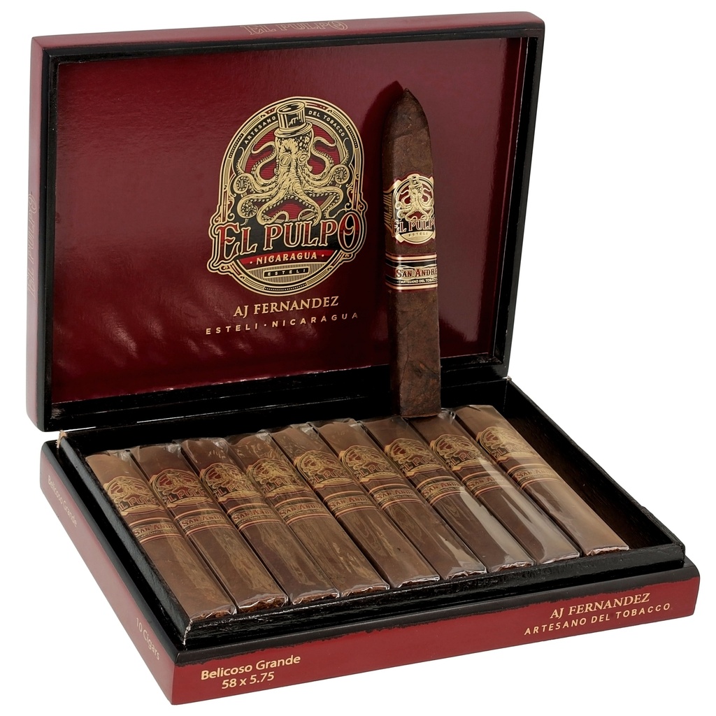 El Pulpo by Artesano del Tobacco Belicoso Grande Box-Pressed Box of 10 - 5" 3/4 x 58